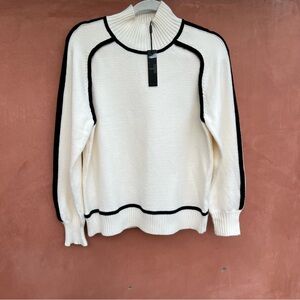 Tahari Cream Turtleneck Sweater with Black Trim